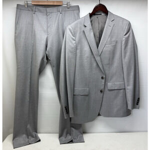 BOSS HUGO Mens 2Pc Suit Trabaldo Togra 1840 Super 120 Slim Fit Gray Wool 42 Long